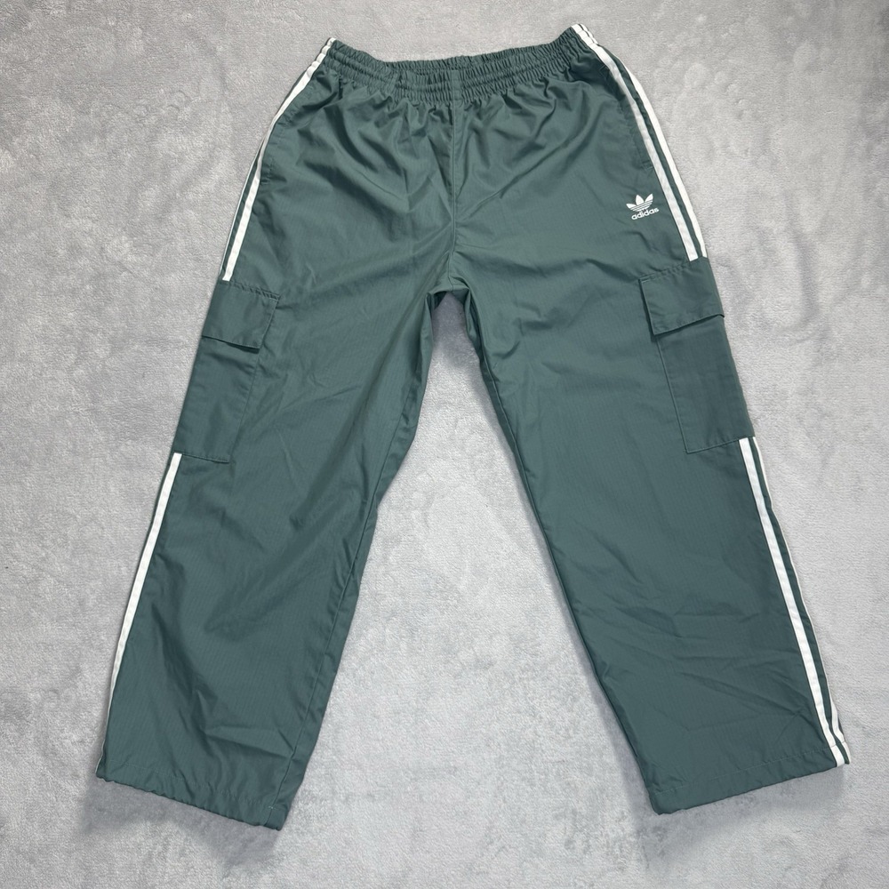 Adidas Originals Parley Cargo Track Pants Men's L Green 3 Stripe Wide Leg